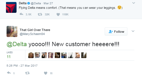  /></p><p>Delta’s tweet is short, witty and timely, but a real cheap shot toward United. In this situation, I picture Delta as Mr. Burns, the evil villain from “The Simpsons” who is obsessed with the desire to increase his own wealth and power. While Delta doesn’t <em>outwardly </em>mention United, the ‘shade’ thrown their way was obvious and likely accompanied with a “MWAHAHAHA” as they hit send on the tweet. Regardless of your ethical viewpoint on this response, Delta responded quickly and strategically which, at the end of the day, may have resulted in some new Delta flyers.</p><p style=